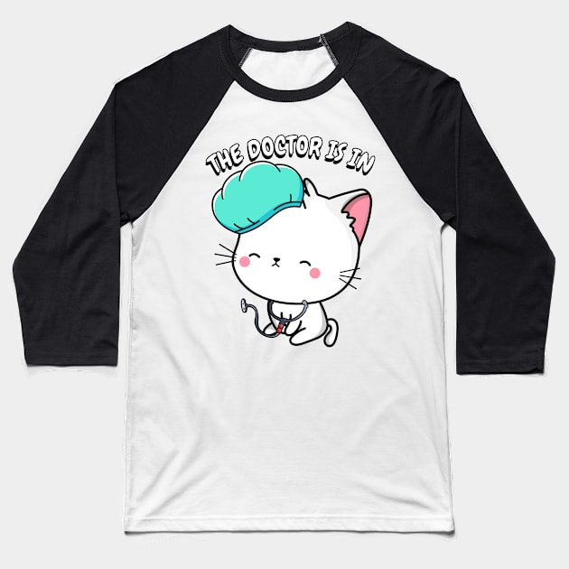 Cute White Cat is a doctor Baseball T-Shirt by Pet Station